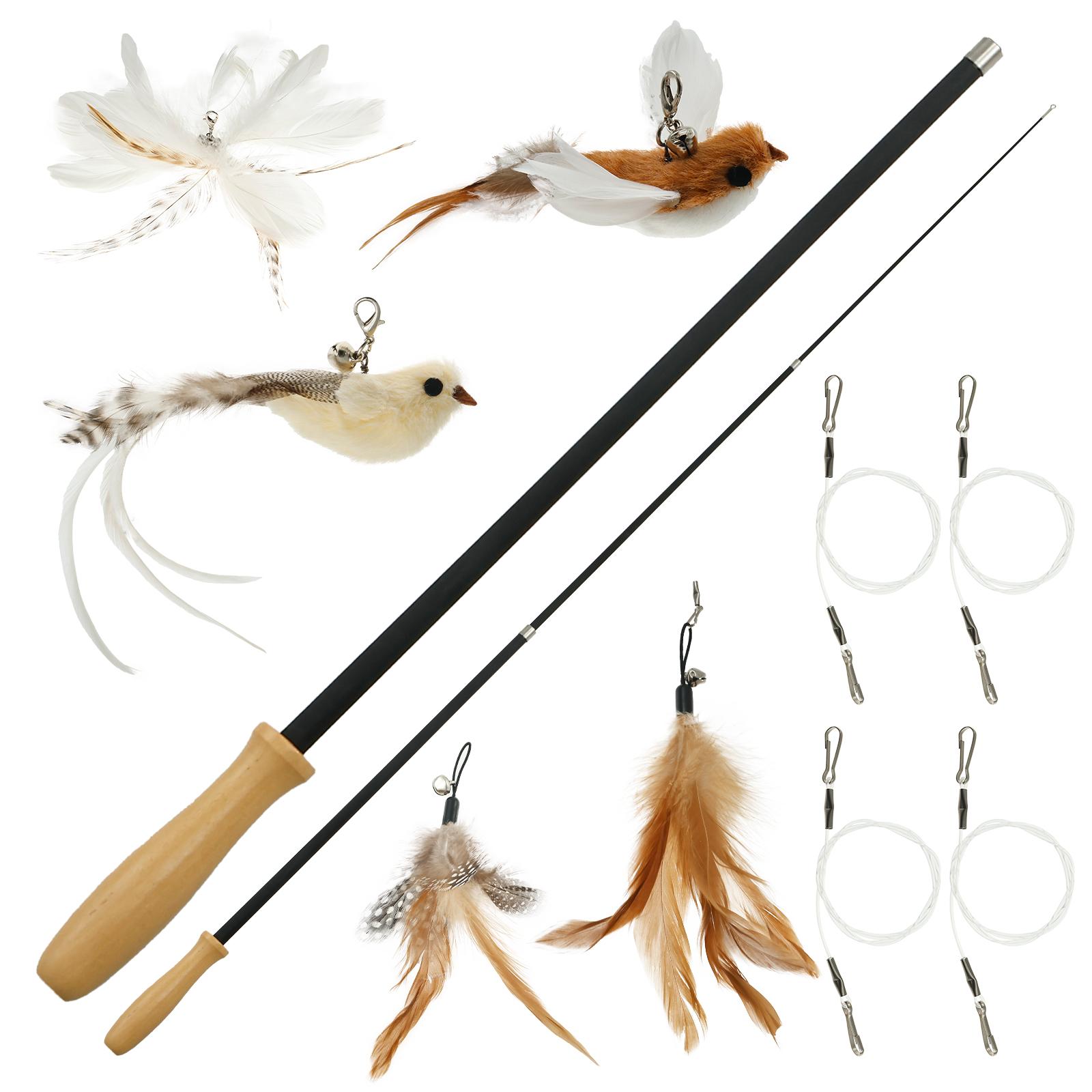

Cat Teaser Wand Toys Interactive Cat Feather Toy with 2 Birds and 3 Feather Refills Retractable Pole for Pet Lovers