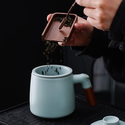 Ceramic Tea Cup Office Mug with Lid Tea Separation Personal Use Men Tea Cup