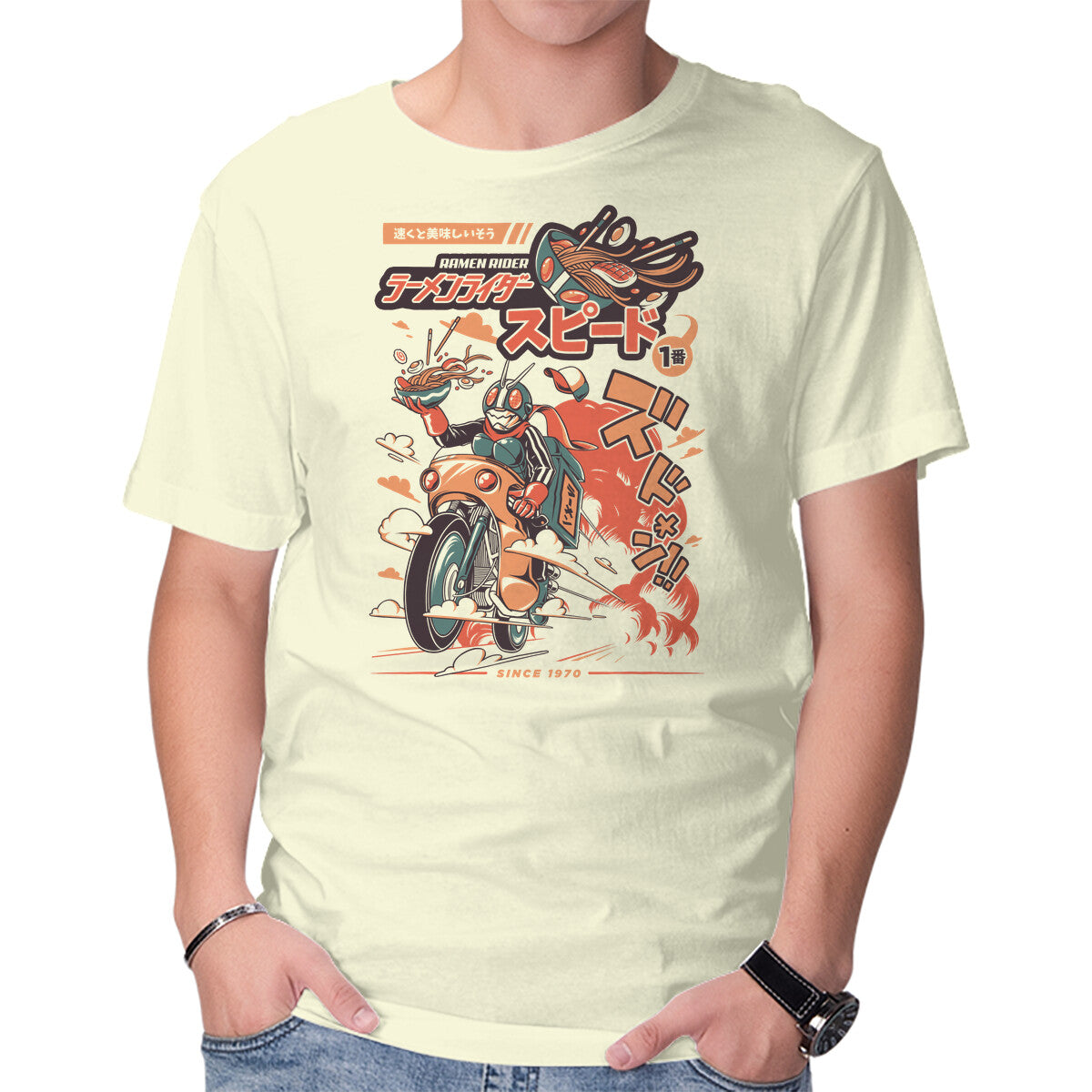 Unisex Crew Neck T-Shirt Ramen Rider Graphic Short Sleeve Casual Tee XXL