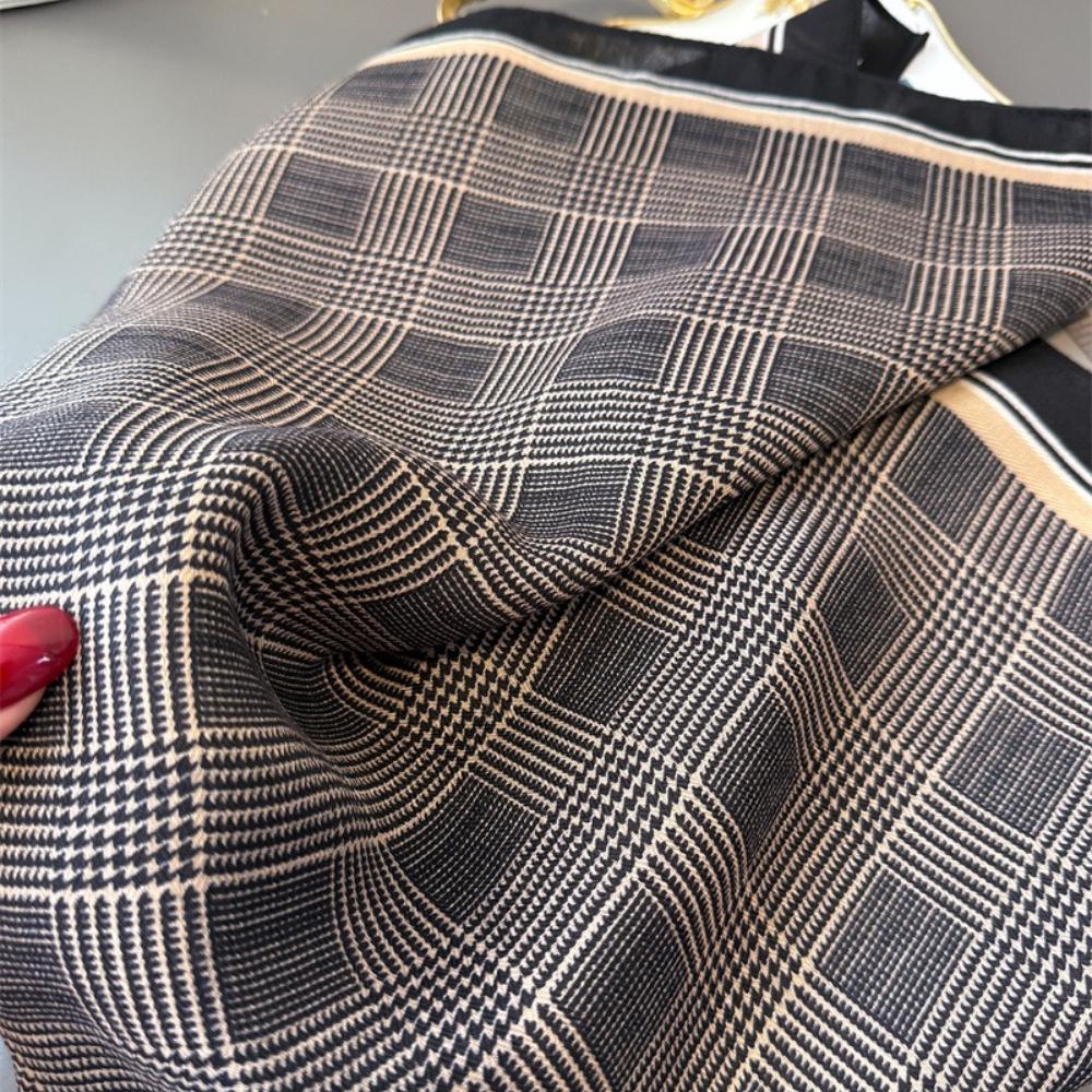 Plaid Print Headscarf Bandana Cotton Feel Neckerchief Square Scarf Women Decorate Hijab Skinny Office Wrap Shawl Soft Head Scarf