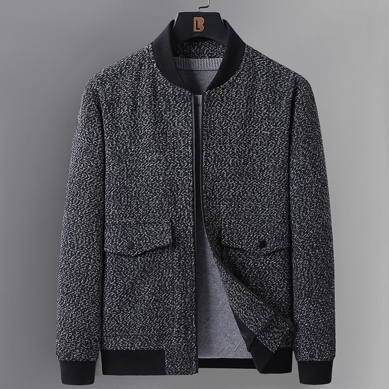 

Men s Jacket Autumn and Winter Trend Casual Daddy Wear Fleece Slim Fit Baseball Collar Woolen Jacket Men s Wear 5XL чорний