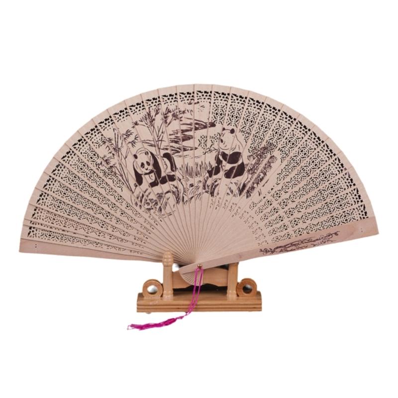 Exquisites Chinese Culture Handheld Fan Decorative Wood Handheld Folding Fan with Detailed Carving for Gift and Decors