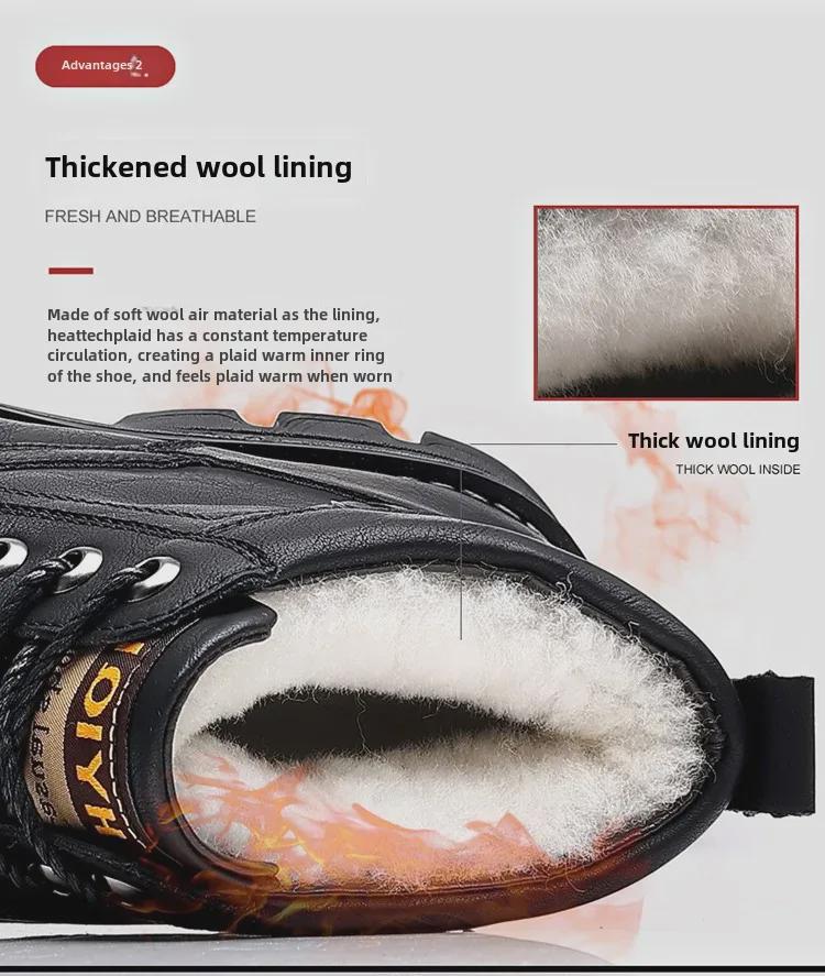 Pánské zimní boty středního střihu v britském stylu z černé kůže se sametovou podšívkou