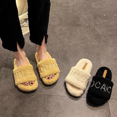 High-end Letter Fluffy Slippers for Women In the Summer of 2025, New Models Can Be Worn Outside, Comfortable Thick-soled Heightening One-word Slippers