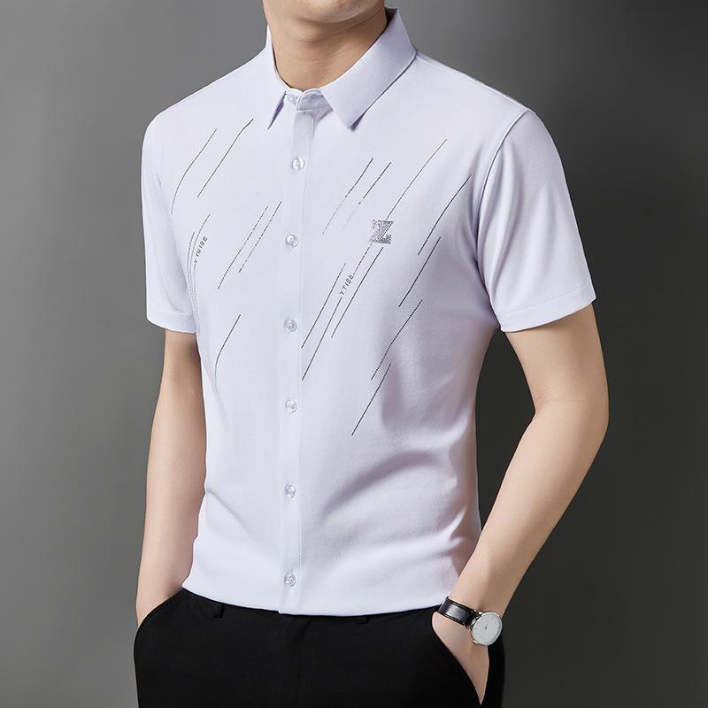 Men's Ice Silk Seamless Short-Sleeve Shirt - Wrinkle-Resistant & Iron-Free, White