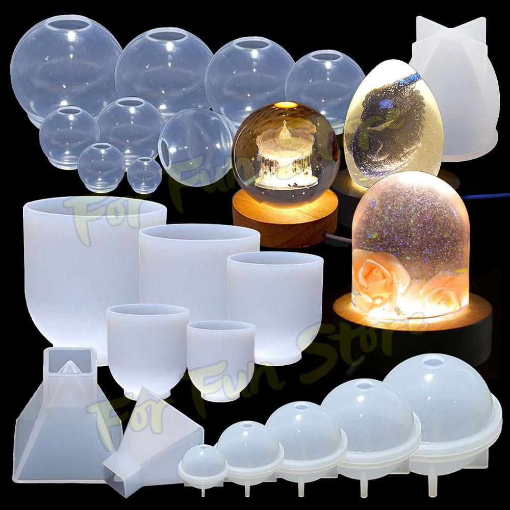 For Fun 3D Sphere Semicylinder Pyramid Silicone Mold Specimen Jewelry Night Light Lamp Home Decoration DIY Crystal Resin Molds