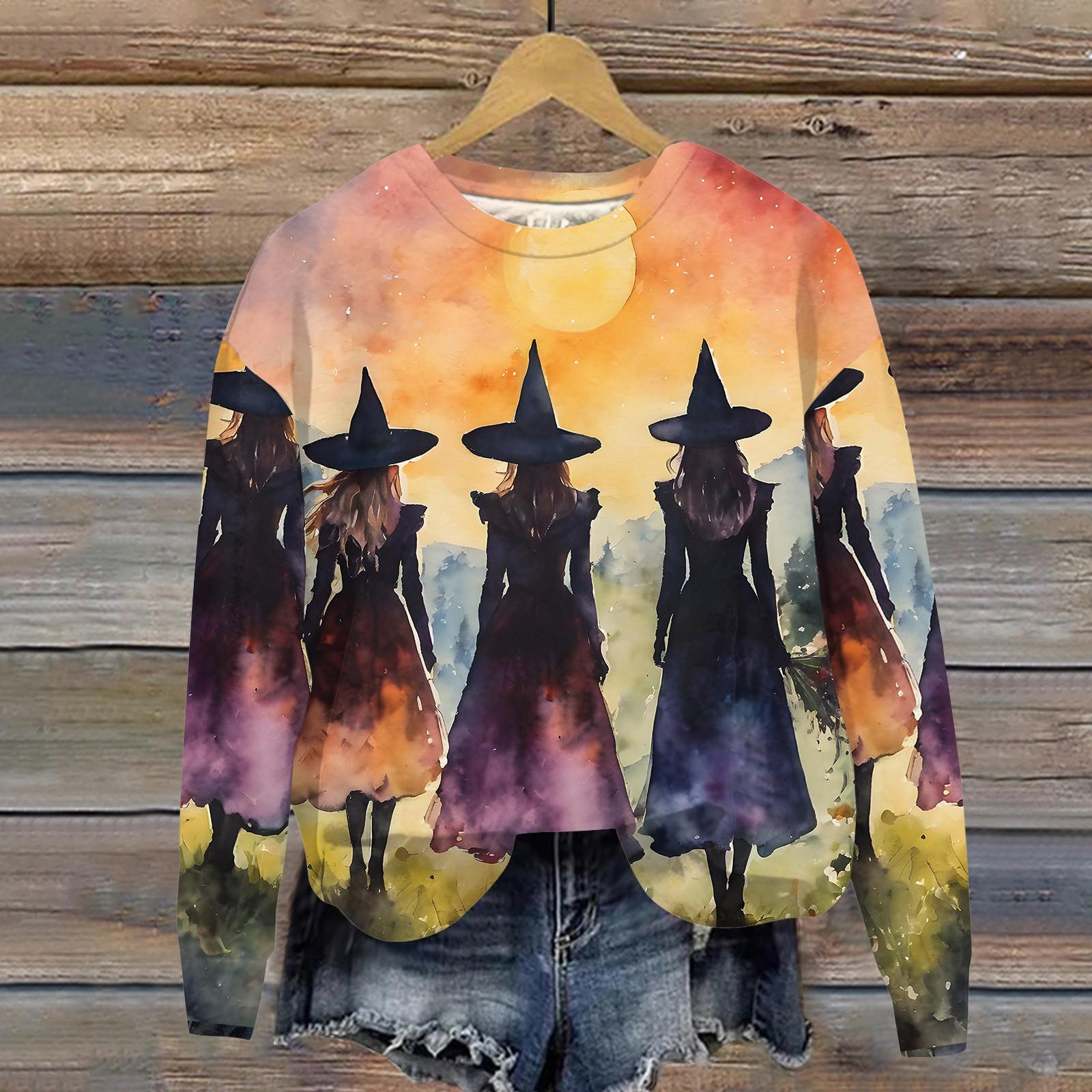 

Женский Хэллоуин с принтом, круглым вырезом и длинными рукавами, свободный крой, повседневный топ с длинными рукавами и длинными рукавами M