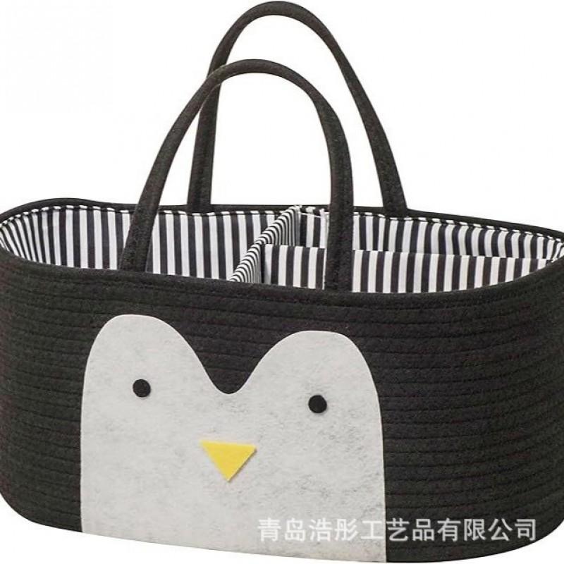 Cesta Organizadora de Pañales para Bebé con Asa de Cuerda de Algodón - Contenedor de Almacenamiento Juguetes Ropa de Guardería Diseño Minimalista