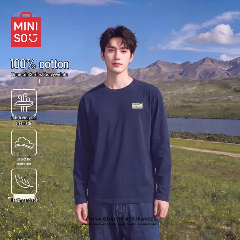 MINISO Men's Heavyweight Pure Cotton Long Sleeve T-Shirt