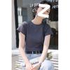 Front Shoulder Crew Neck T-shirt Women's Short Sleeve Summer New American Small Neckline Basic Versatile Slim Top