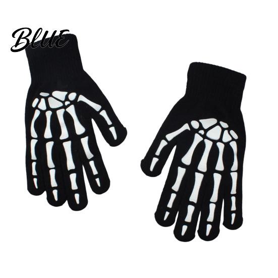 Stylish Scary Costume Accessories Halloween Glow‑In‑The‑Dark Skeleton Knit Gloves Luminous Skull Bone Print Flexible Finger Movement