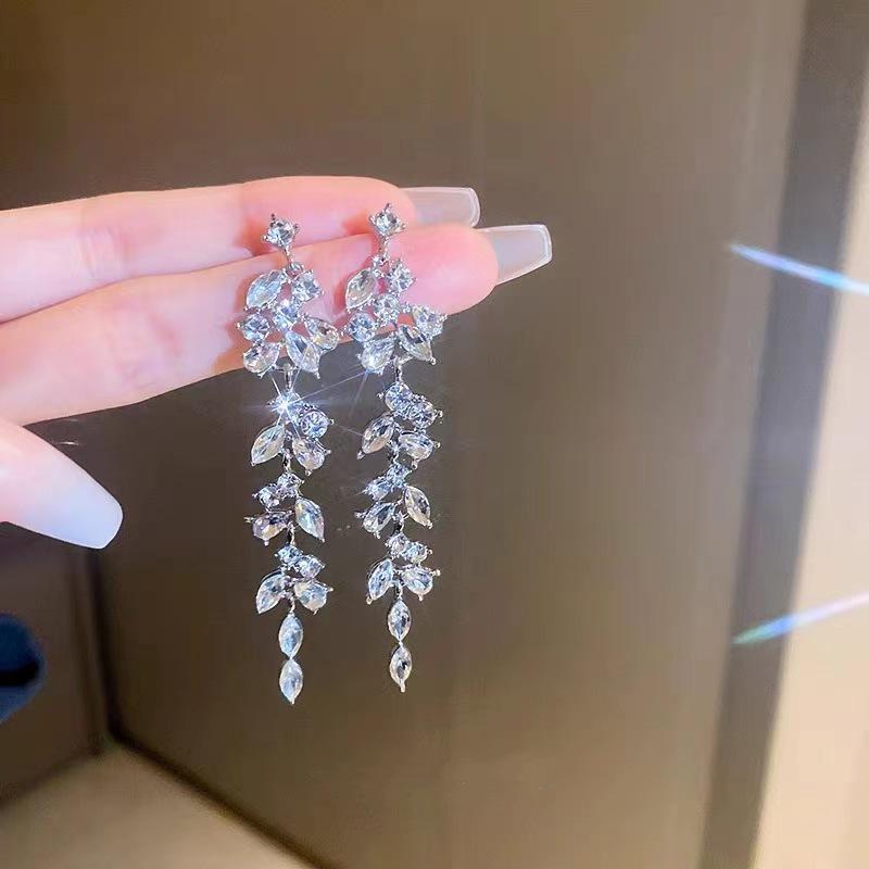 Chic Rhinestone Geometric Tassel Earrings - Trendy European & American Dangle Earrings