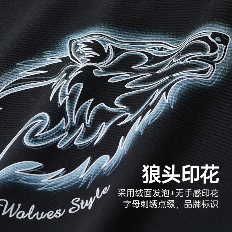 Qipilang Men s Wolf Head Print Long Sleeve T-Shirt 180/96A