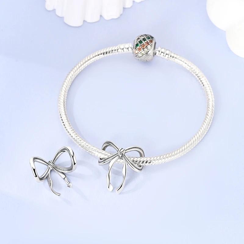 Original Charmscopper Elegant Geometric Line Bowknot Beads Fit Charms Platabracelets For Women Women Jewelry Making