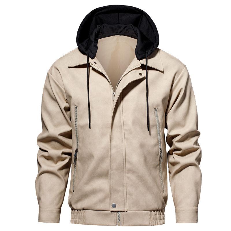 

Fake Two-piece Jacket for Men Hooded Autumn Baseball Uniform for Men American Casual Pu Leather Jacket 3XL