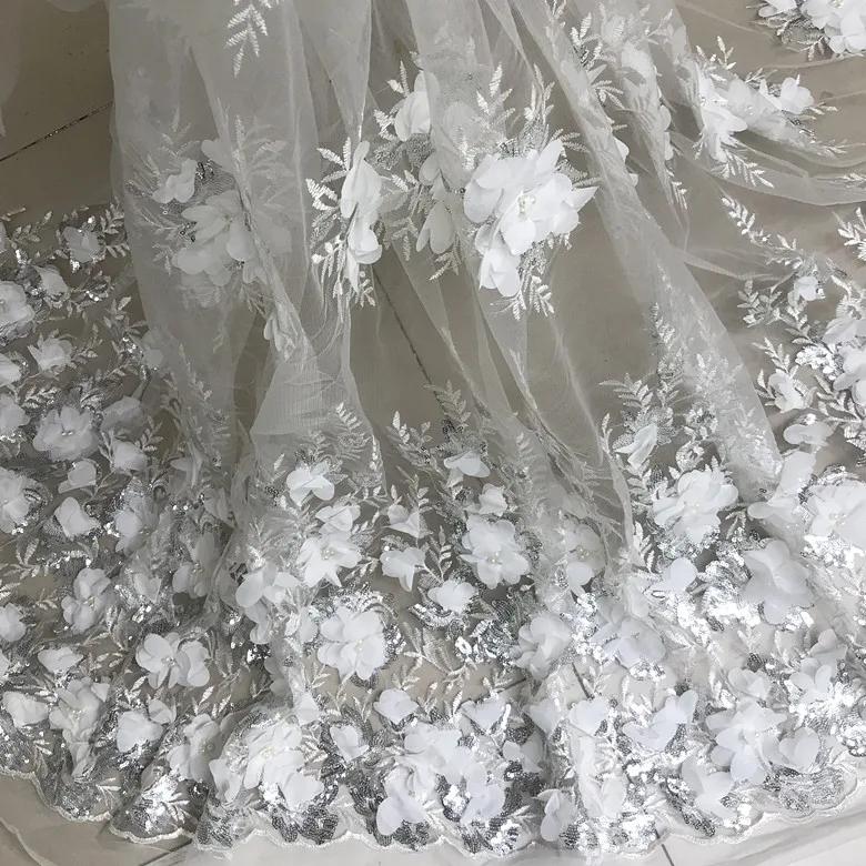 

50x125 см Ткань для платья цвета flesh pink, off-white, с вышивкой бисером и пайетками, кружевная ткань с 3D-аппликацией в виде цветов, премиум-класс 50x125cm белый