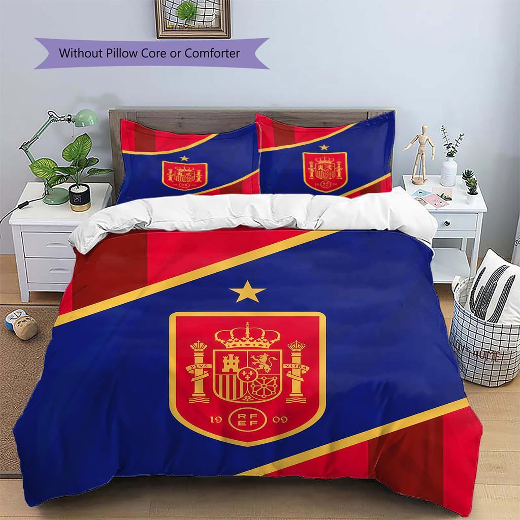 Spanische Nationalmannschaft Muster Bettwäsche Bettdecken-Set Heimdekoration Geschenk (1 Bettbezug + 2 Kissenbezüge (ohne Füllung))