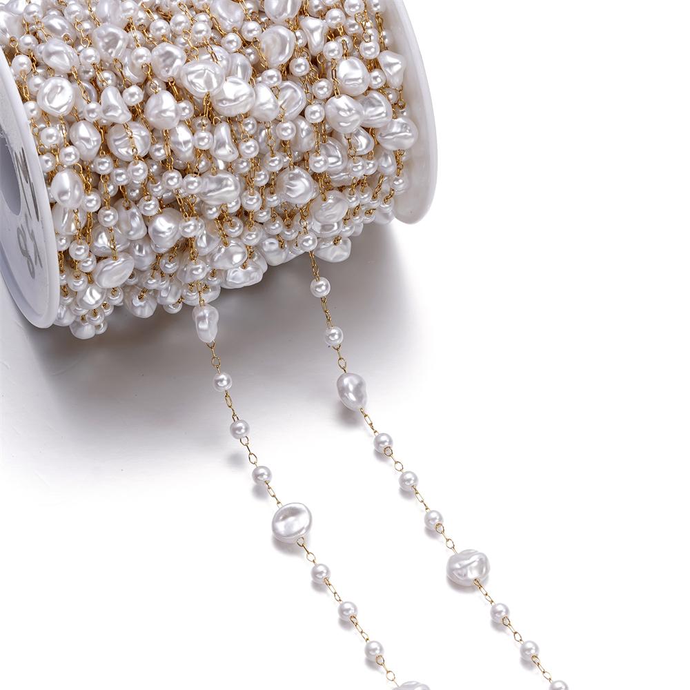 1Meter Gold Color Stainless Steel Imitation Pearl Beads Chain for DIY Necklace Bracelet Anklet Findings Jewelry Making Supplies