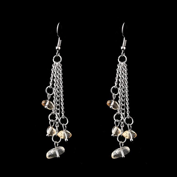 

Handmade Natural Crystal Gravel Multi-Layer Chain Fringed Beaded Earrings Stud Earrings E09 цитриновый