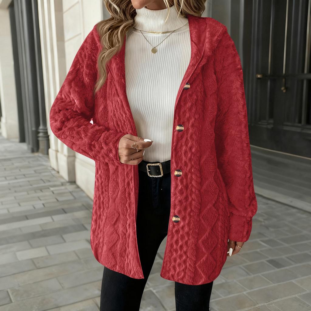 Women’s Long Sleeve Open Front Hooded Cardigan Cable Knit Sweater Casual Loose Fit Outerwear for Autumn Winter