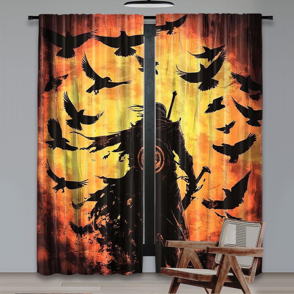 

2 шт. Японское аниме Самурай Занавески для окон Занавеска с темой ворона Для гостиной Спальни Современные Простые Драпировки 29x65in(75x166cm)