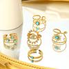 Stainless Steel Ring, Vacuum Plated 18K Gold Star Eye Turquoise Open Jewelry.