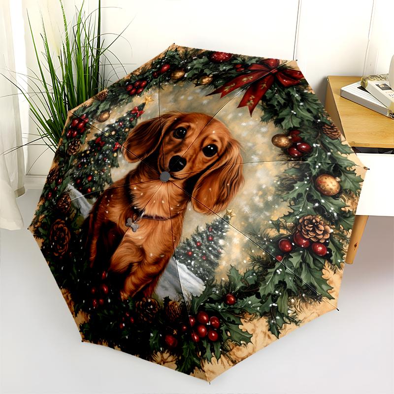 Vzor jezevčíka, automatický skládací deštník, přenosný a skládací design, 8 drátů, vánoční nebo narozeninový dárek.