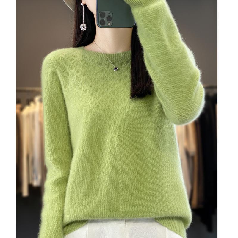 Women's Cashmere Hollow-Out Round Neck Knitted Wool Pullover Sweater