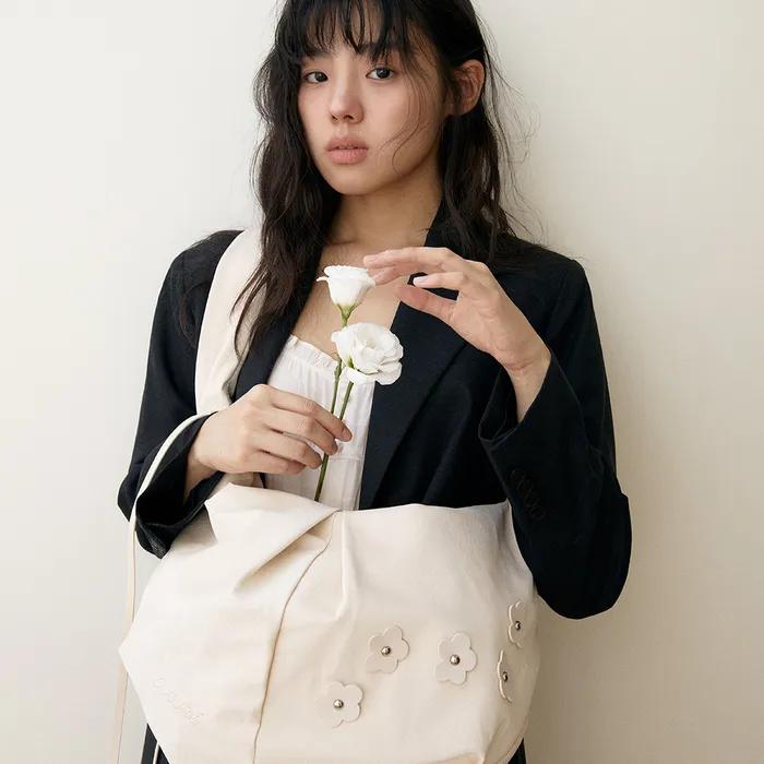Bohemian floral hobo bag_cream
