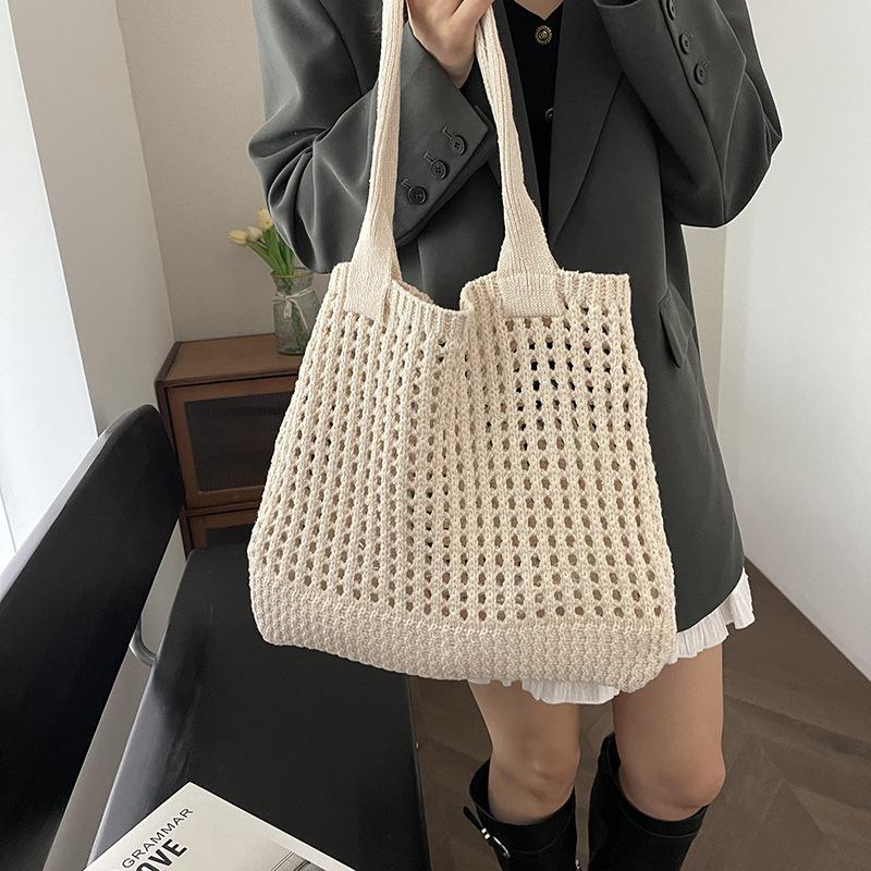 Lazy slack bag lady 2025 new spring and summer hollow knitted handbag shoulder large capacity tote bag