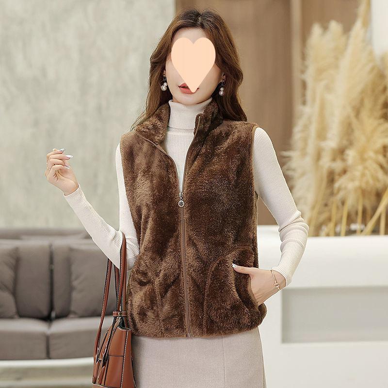 Vest Ladies's Winter Double-sided Polar Fleece Vest Large Size Loose WaistJacket Short Warm Western Style Outer Wear Vest