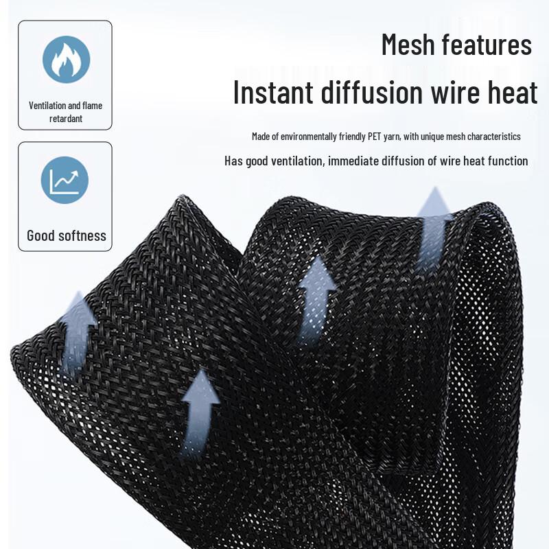 Sanyin Black PET Nylon Braided Cable Management Sleeve