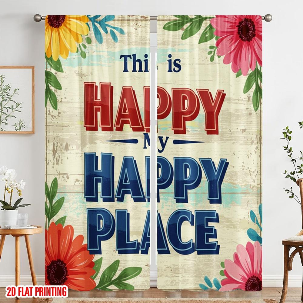 2pcs 2D flat printing Drapes This is Happy My Happy Place Fabric Without Electricity Holiday Decorations Perfect for All Season
