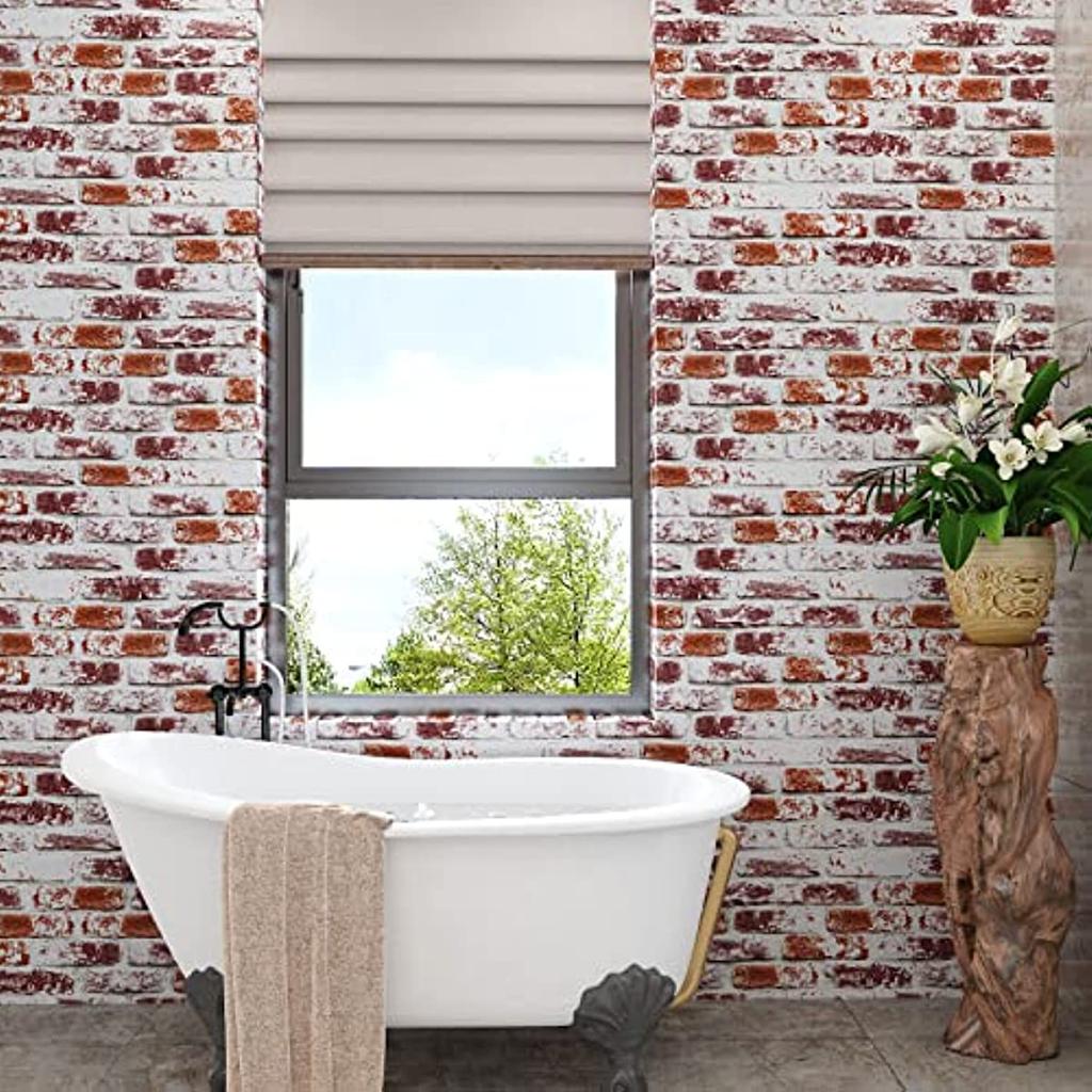 Rustic Painted Red Brick Peel and Stick Wallpaper Brick Contact Paper Faux Brick Self Adhesive Removable Wallpaper Wall Decor