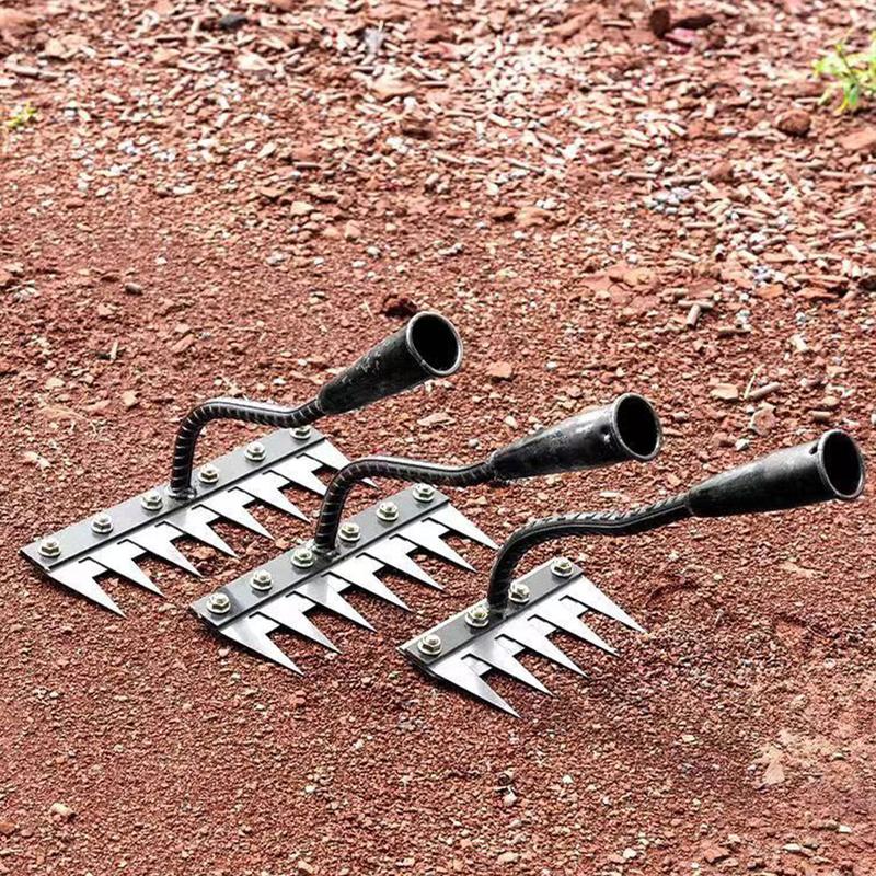 5/6/7/8 Tooth Carbon Steel Garden Weeding Rake Multifunctional Weeding Nail Rake