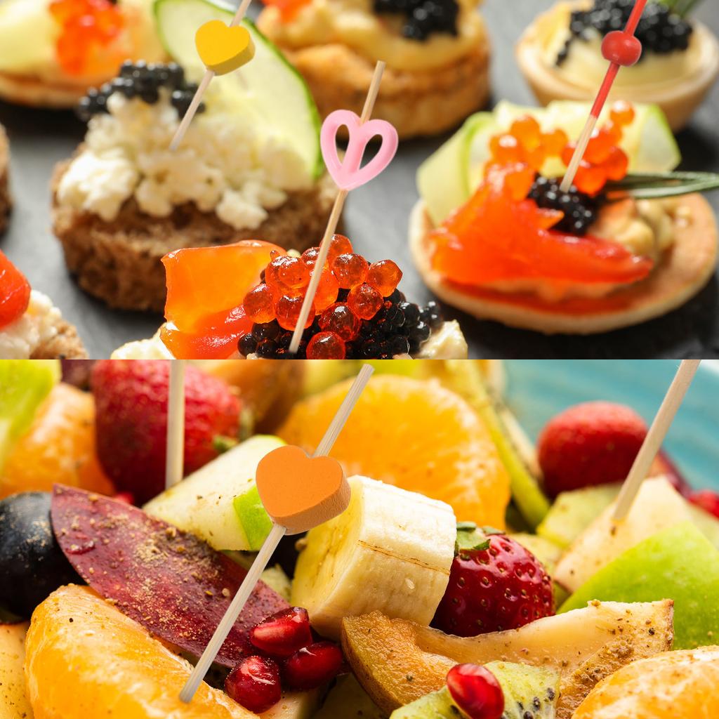100 sztuk Wykałaczek Koktajlowych 12 cm Bambusowe Serce Długie Patyczki do Owoców Dekoracyjne Szaszłyczki Koktajlowe Wykałaczki do Napojów Przekąsek Owoców