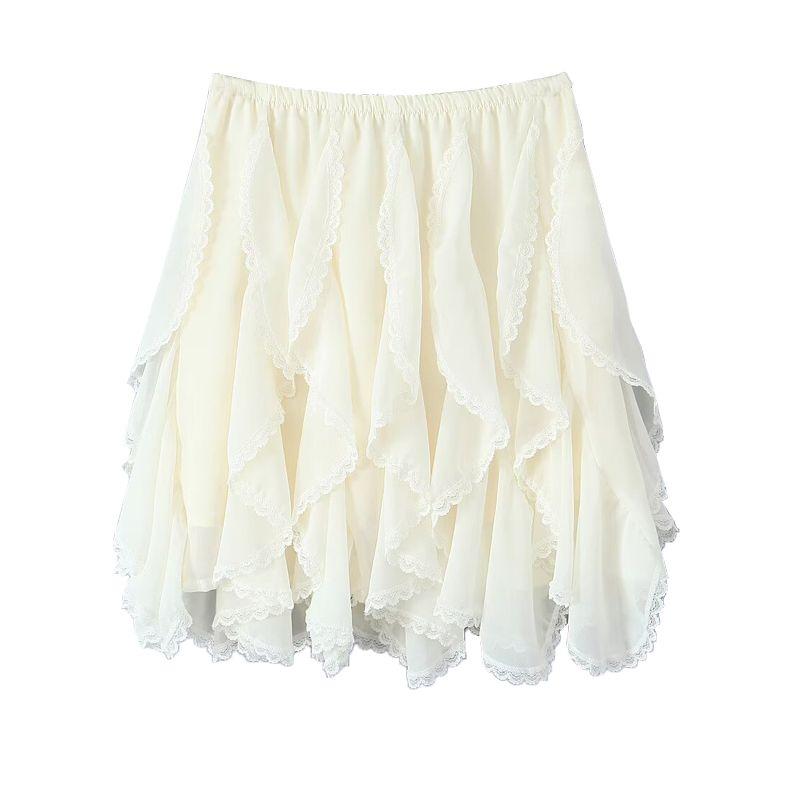 Fall and Winter New Women's Clothing Fashion Style French Casual Easiest for Match Lace Trim Mid Length Long Length Mini A- line Skirt
