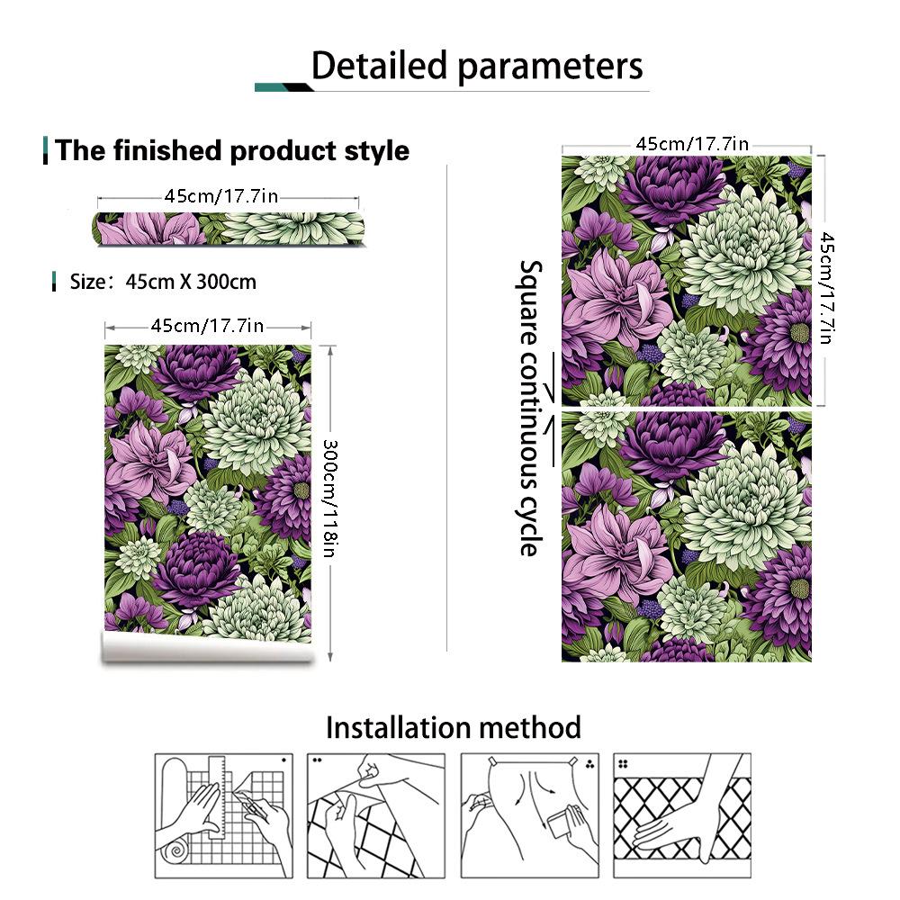 Purple Peony Floral Wallpaper Peel and Stick Removable Boho Contact Paper Home Decoration Wall Paper for Drawer Cabinet