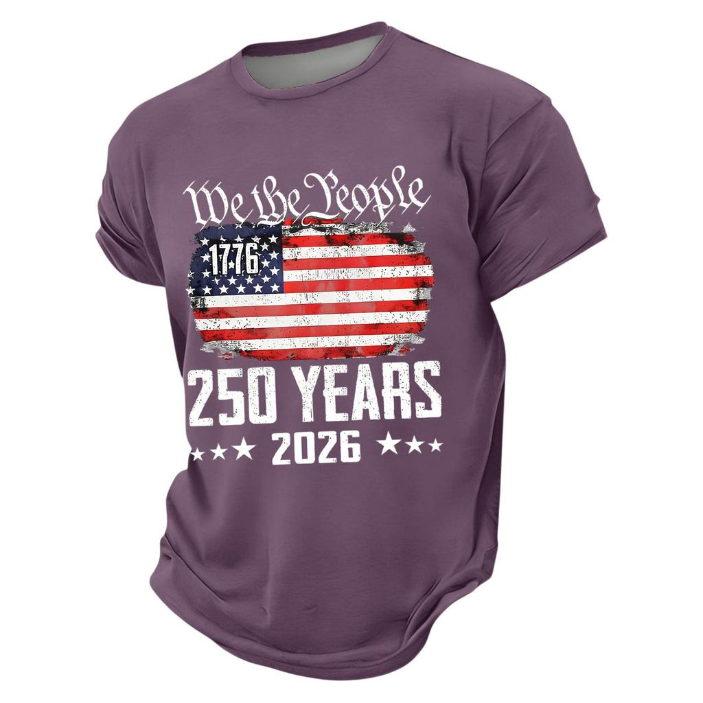 Mens Short Sleeve Crewneck T Shirt We The 1776 250 Years 2026 Graphic Print Loose Fit Casual Top