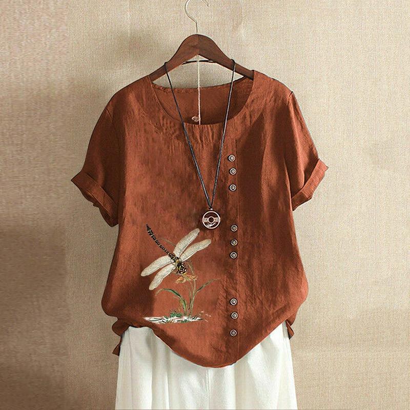 JPNTKY Moda Donna Casual Scollo Tondo Manica Corta Camicette & Camicie