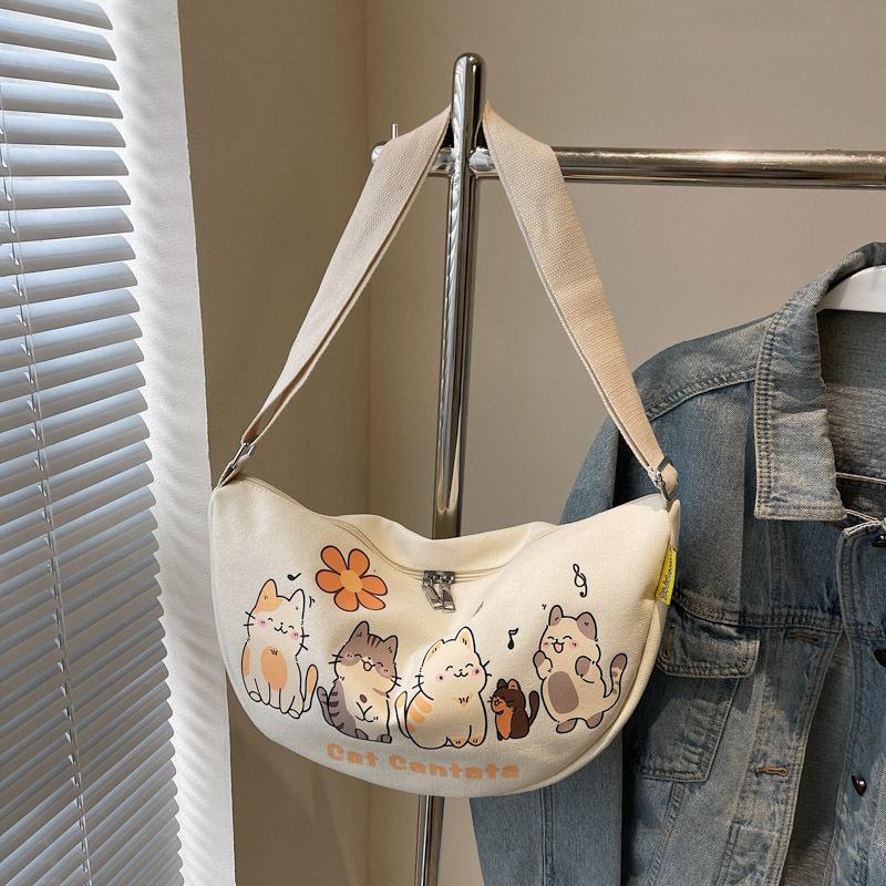Canvas bag large capacity new student dumpling bag niche casual versatile bag messenger bag female