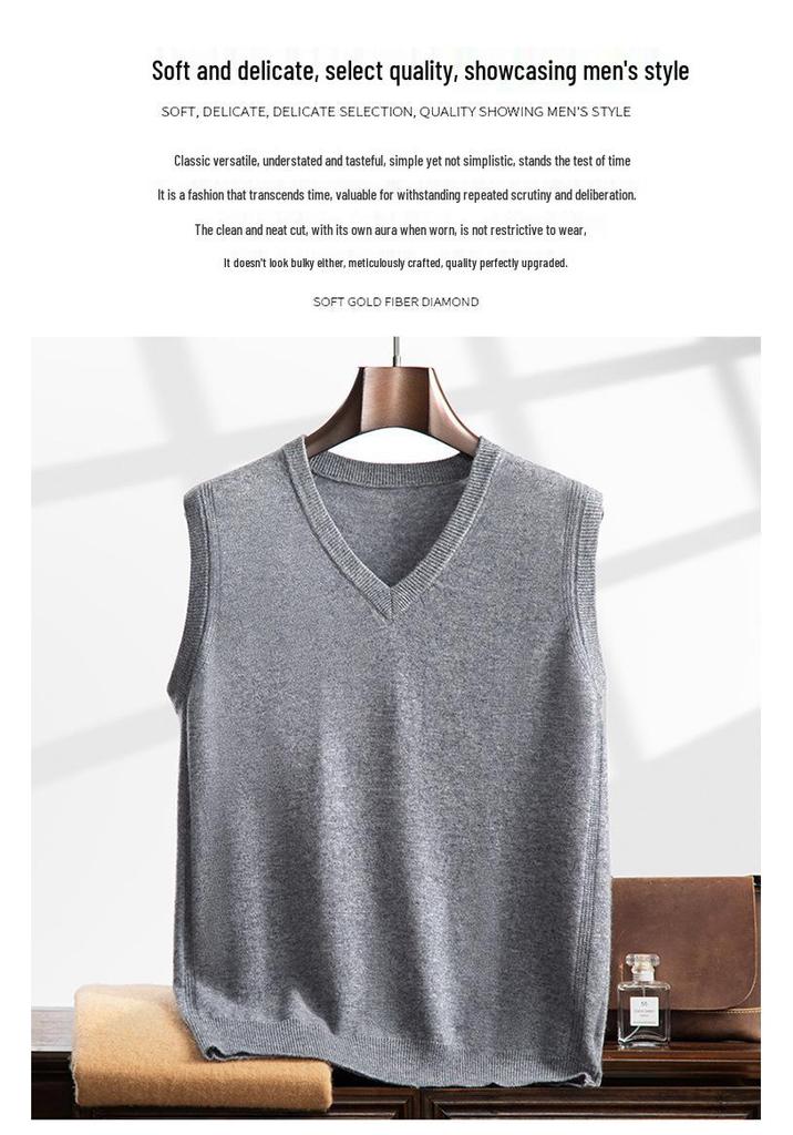 Men's Cashmere V-Neck Pullover Vest - 2025 Autumn Sleeveless Knit Cardigan