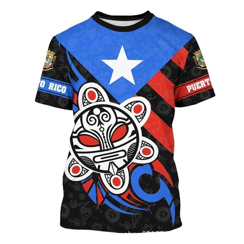 Puerto Rico flag national emblem pattern 3D digital printing men's casual short-sleeved t-shirt factory direct sales