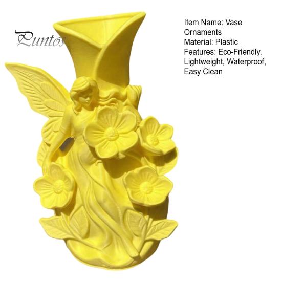Forest Style Decor 3D Printed Fairy Garden Sculpture Vase, Fantasy Flower Pot with Bright Yellow Vase Statue, Dual-Use Holder for Desktop Entryway