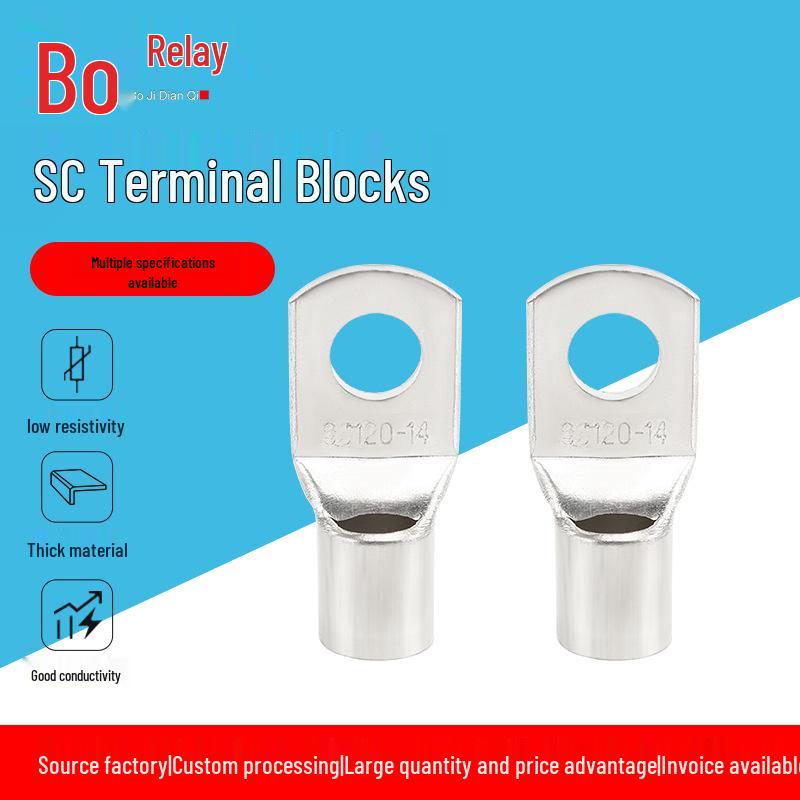 SC Cold-Pressed Tinned Copper Wire Terminals, Short Nose Peep Hole, 50 Sq. SC50-6/8/10-12 Sq.