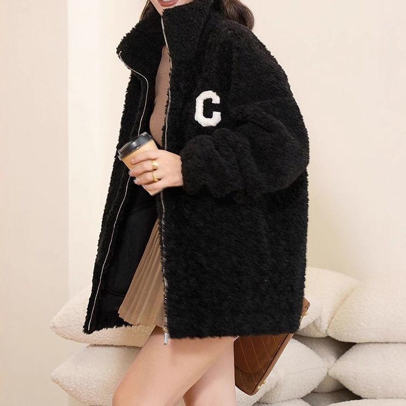 Lazy wind lamb wool coat women's winter new loose fleece thickened thermal sweater pajamas coat