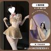 Night Cat Plush Pajamas Sex Underwear Hollow Love Open Chest Sexy Cat Ear Female Split Leaking Navel Uniform Set