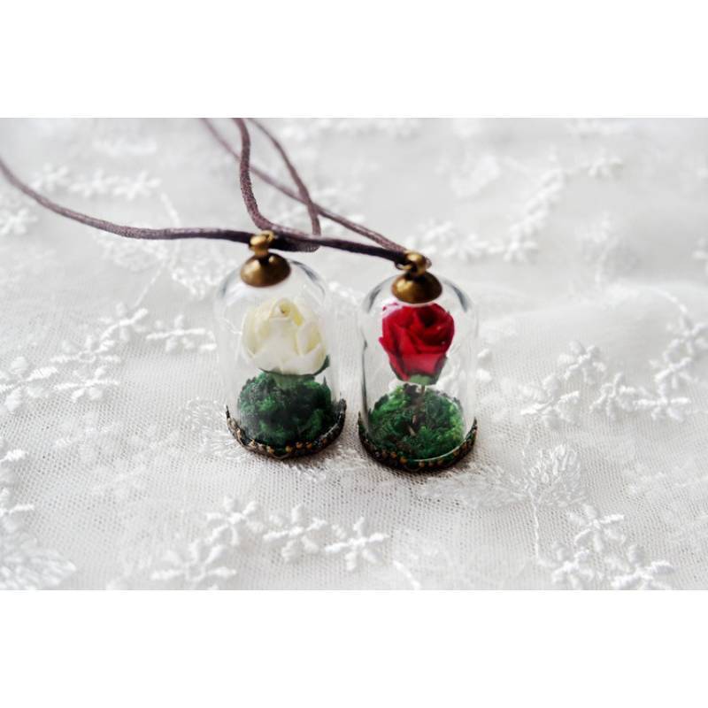The Little Prince Rose Glass Bottle Necklace With Alloy Pendant And Leather Chain For Women