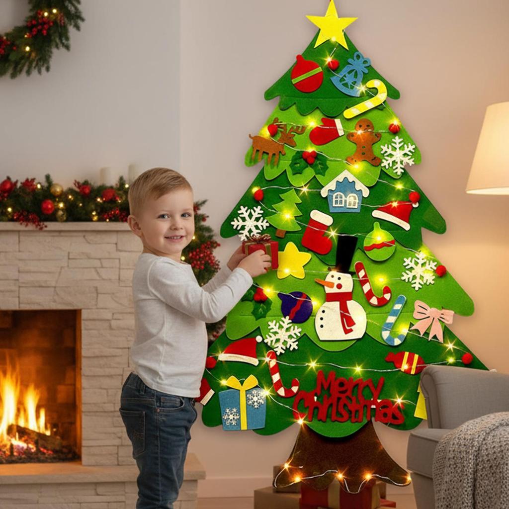 DIY Felt Christmas Tree For Kids Winter Holiday Children Activity Craft With String Lights Felt Christmas Tree Set With