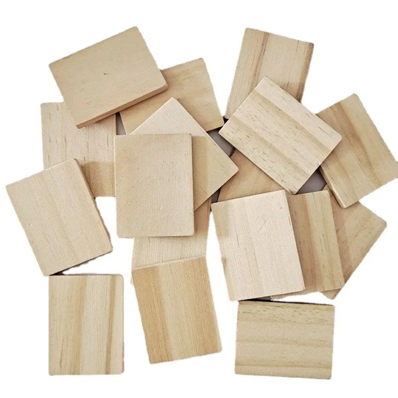 10pcs/lot 3.5x4.5cm Unfinished Rectangle Wood Letter Tiles, Thick Wooden Cutout for DIY Craft Carving Painting Engraving Project